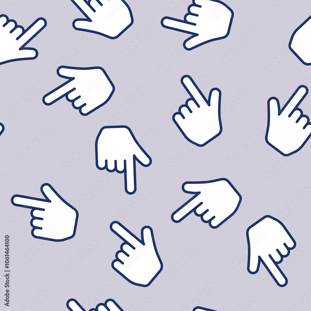 Hand cursor sign isolated seamless pattern. Pointer, hand touch and tap gesture icon, texture. Click here, finger, touch, cursor, mouse symbol Hand cursor sign isolated seamless pattern. Pointer, hand touch and tap gesture icon, texture. Click here, finger, touch, cursor, mouse symbol