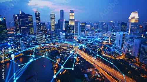 city skyline at nightFuturistic blue smart city background