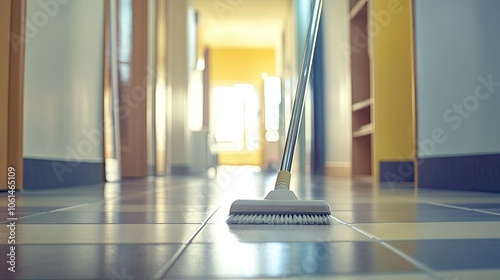Wallpaper Mural Mop head moving over tile floor, leaving a spotless path, emphasizing the neat and tidy look of a well-kept interior Torontodigital.ca