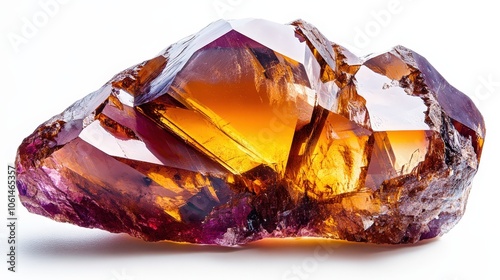 Close-up of citrine crystal with rich amber hues and natural irregular shapes photo