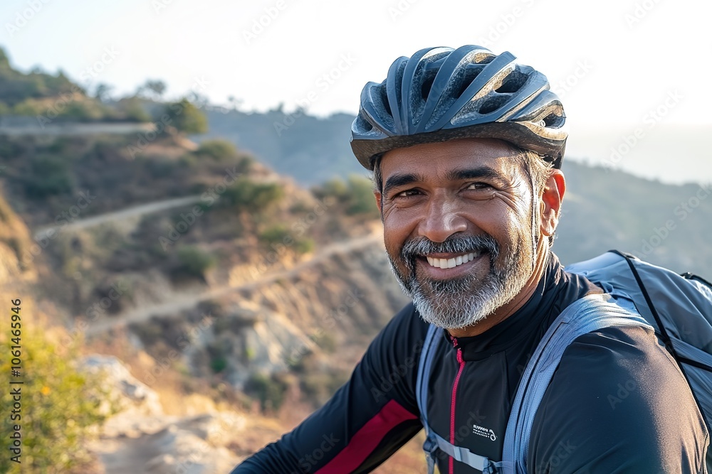 Smiling cyclist with helmet outdoor. Smiling cyclist with helmet outdoor.