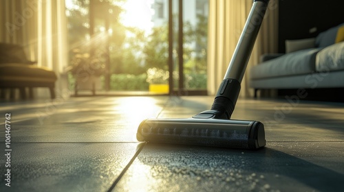 Wallpaper Mural Smart vacuum cleaner gathering dust on a tile floor, with a clean, sunlit room in the background, demonstrating efficient hands-free cleaning Torontodigital.ca