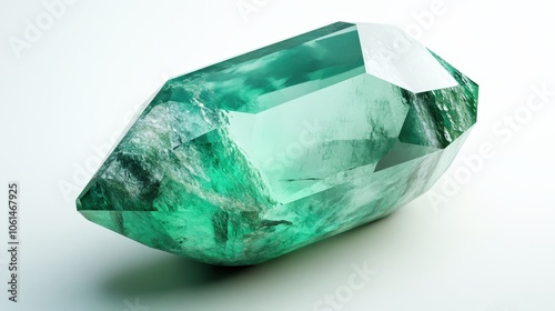 Glistening green emerald gemstone on white background photo