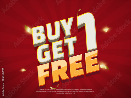 Buy one get one free red and yellow sale banner. special offer 50% off