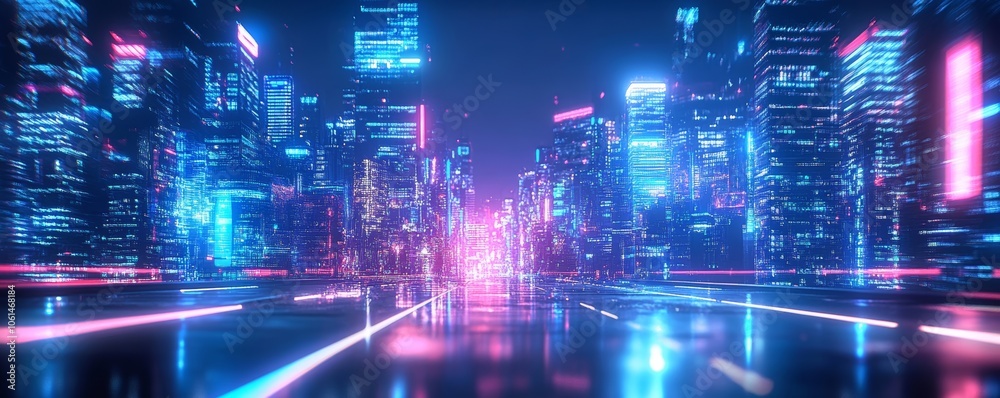 Blue Neon Business Background, Generative AI Blue Neon Business Background, Generative AI
