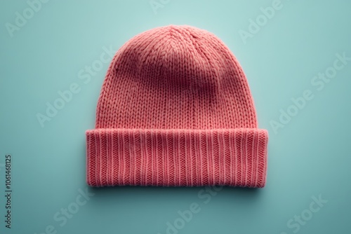 Coral pink beanie hat vibrant casual fashion mockup