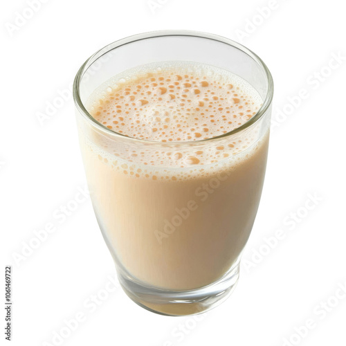 Delicious creamy beverage in a clear glass, isolated on transparent background.