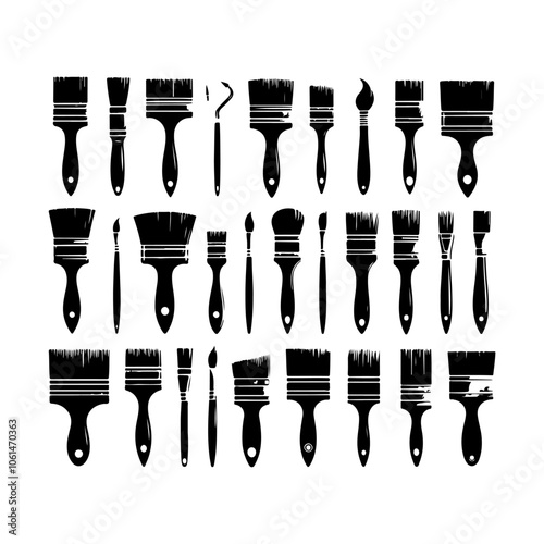 Paintbrush set silhouette vector. Painting tools icon silhouette vector illustration