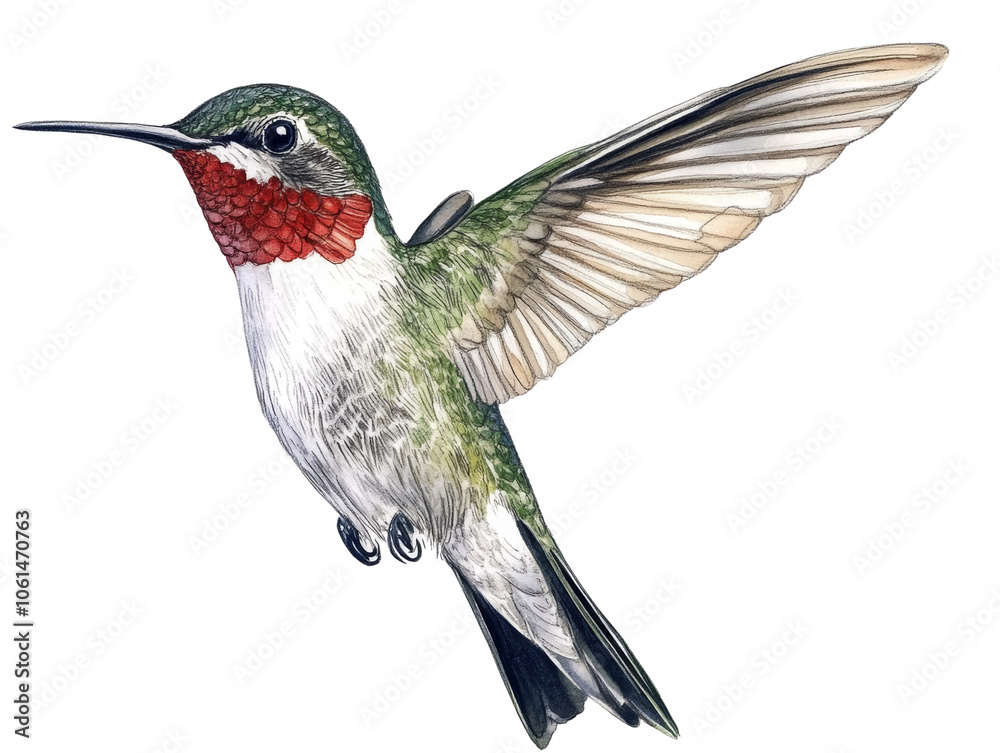 Fototapeta premium Colorful Watercolor Hummingbird isolated PNG