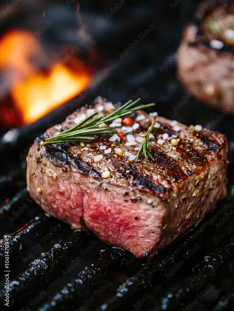 Steak on Grill with Rosemary Steak on Grill with Rosemary