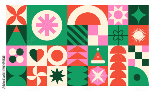 Christmas geometric abstract background. Advent calendar. Concept minimal season design. Vector colorful illustration.