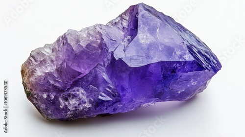 Vibrant raw amethyst crystal on white background