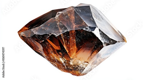 Close-up of smoky quartz crystal with natural brown and clear facets photo