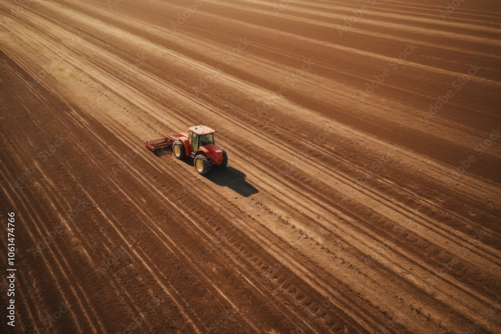 Red Tractor cultivating field outdoors tractor nature. Red Tractor cultivating field outdoors tractor nature.