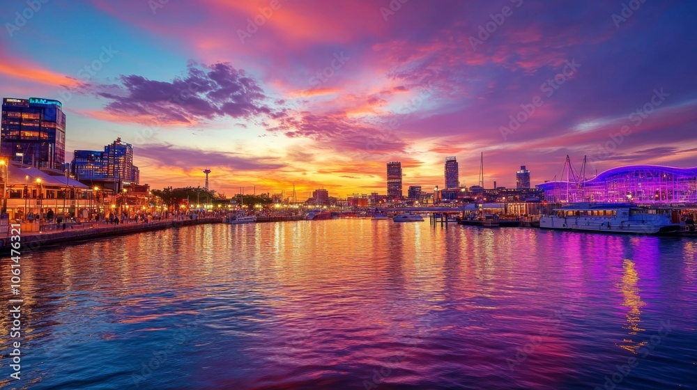 Vibrant City Skyline at Sunset, Urban Landscape Glow Vibrant City Skyline at Sunset, Urban Landscape Glow