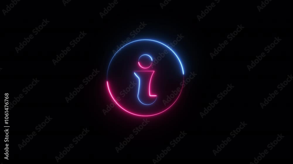 Glowing neon Info Circle icon sign animation. Glowing neon Info Circle icon sign animation.