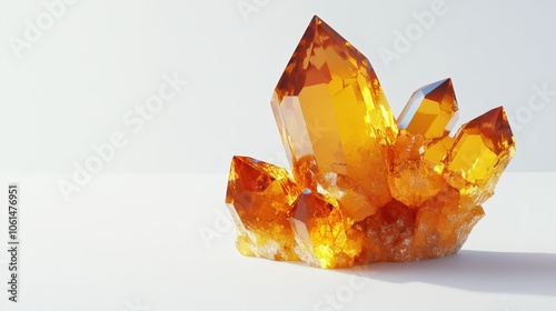 Brilliant orange crystals in geometric formation against a minimalist background photo