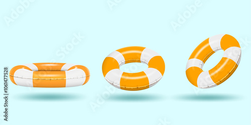 3D realistic swim rings isolated on the light blue background.summer swimming rings realistic vector illustration.