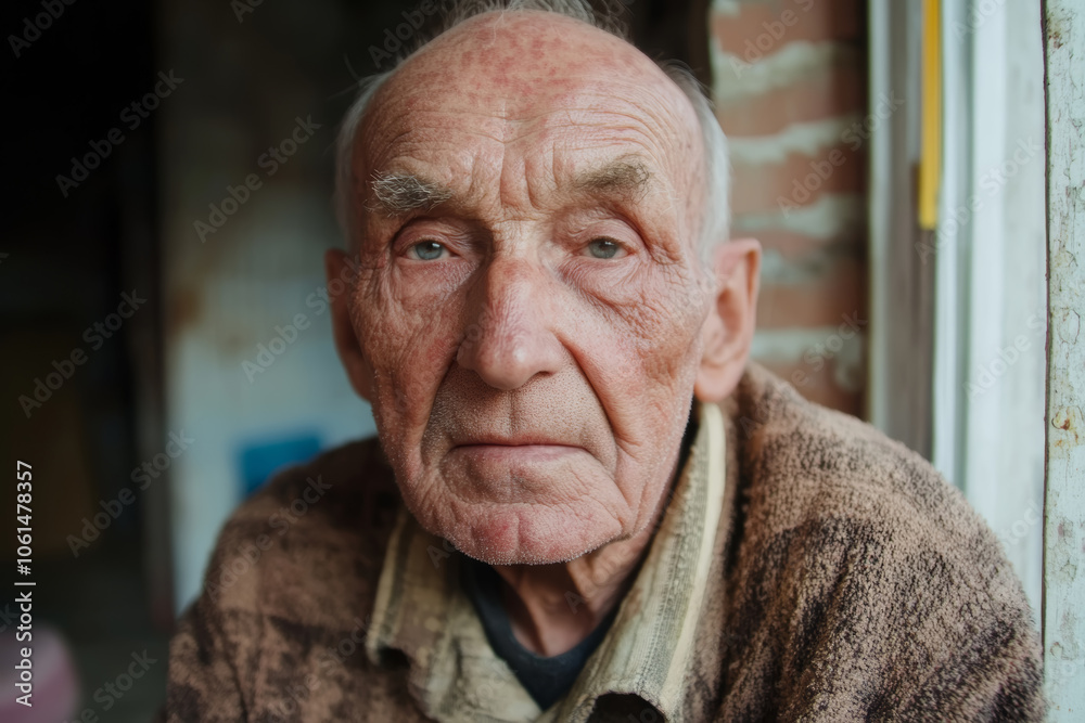 Elderly man with a thoughtful expression sits near a window in a rustic setting, capturing the essence of life and wisdom Elderly man with a thoughtful expression sits near a window in a rustic setting, capturing the essence of life and wisdom