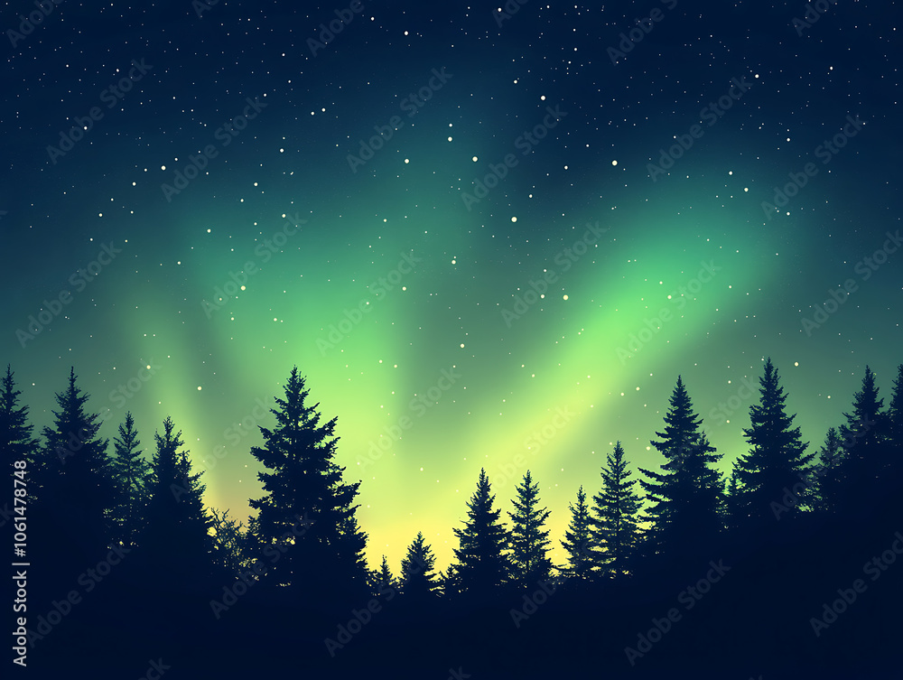 Fototapeta premium Phenomenon aurora dancing lights on nature background illustration