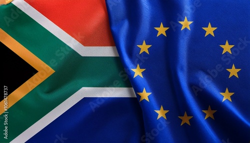 南アフリカの国旗と欧州旗。(South Africa flag and Europe flag.)
