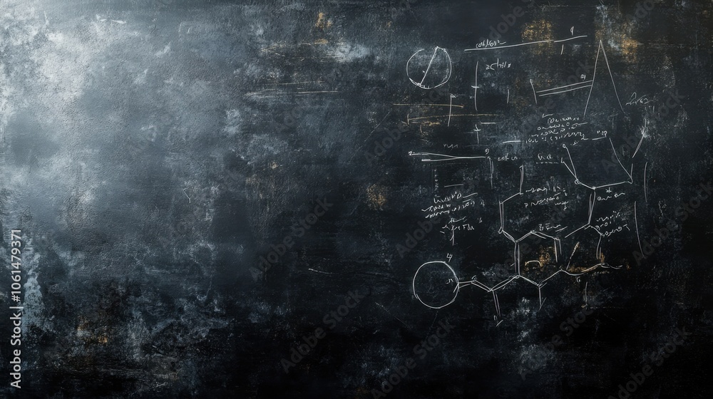 Dark Chalkboard with Chemical Structure and Formulas Dark Chalkboard with Chemical Structure and Formulas