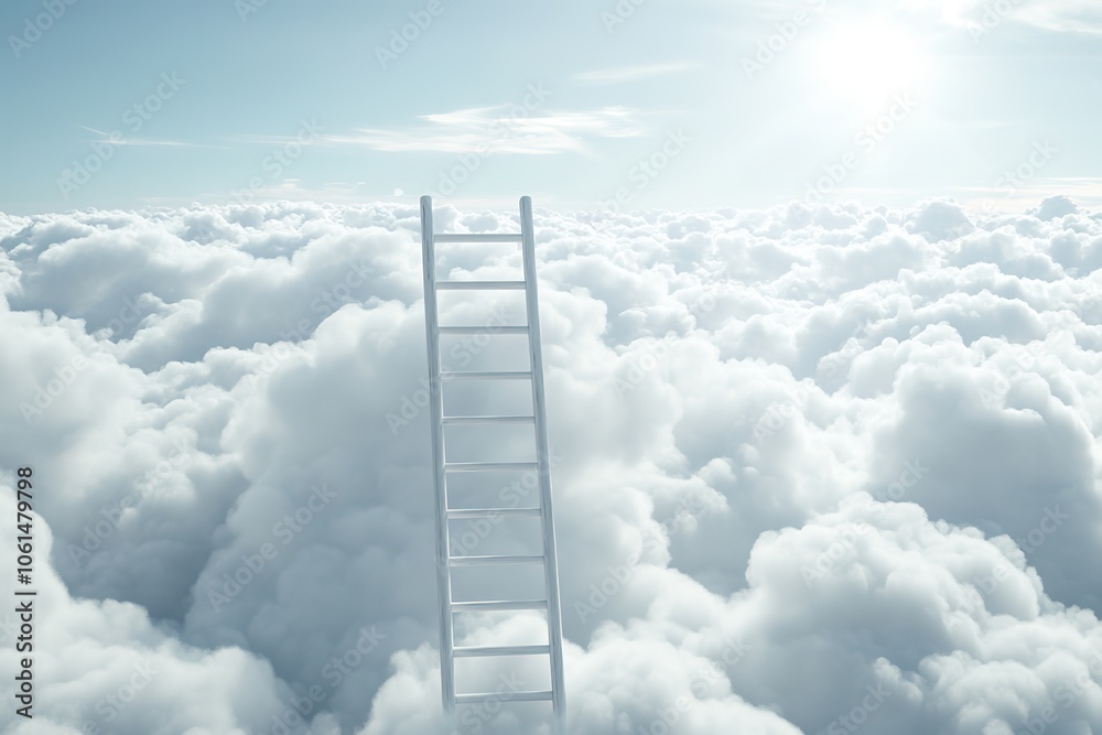 Ladder reaching into clouds, symbolizing growth or dream Ladder reaching into clouds, symbolizing growth or dream