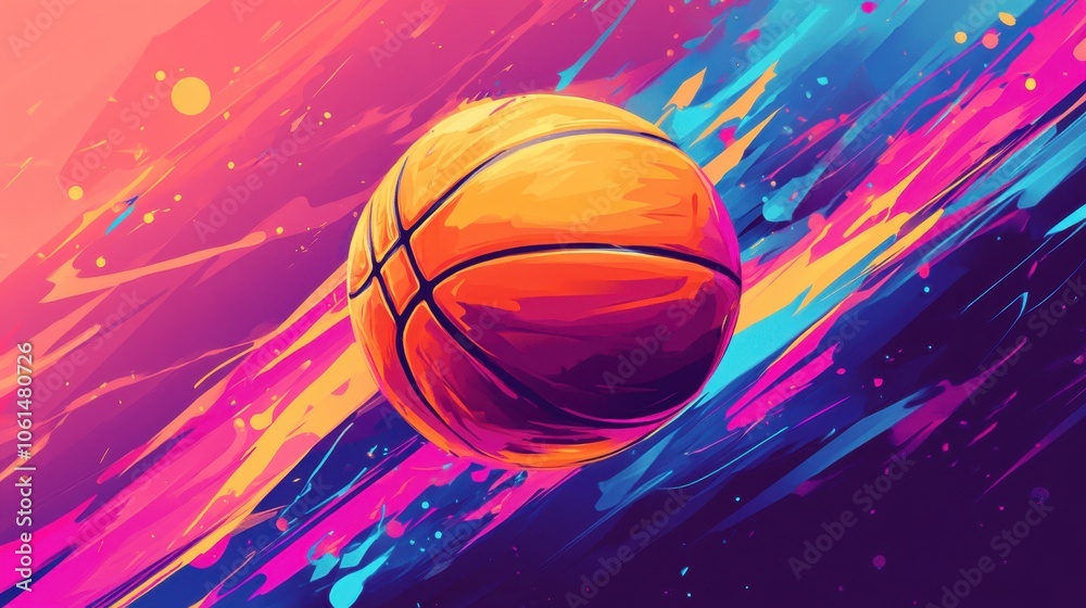 Vibrant Basketball in Dynamic Colorful Background Vibrant Basketball in Dynamic Colorful Background