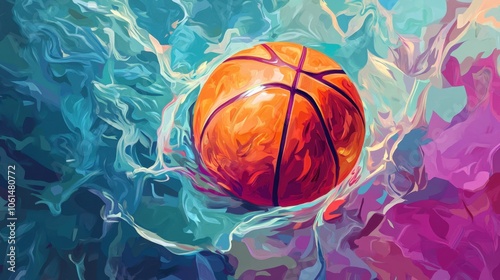 Vibrant Basketball in Water Splash Art