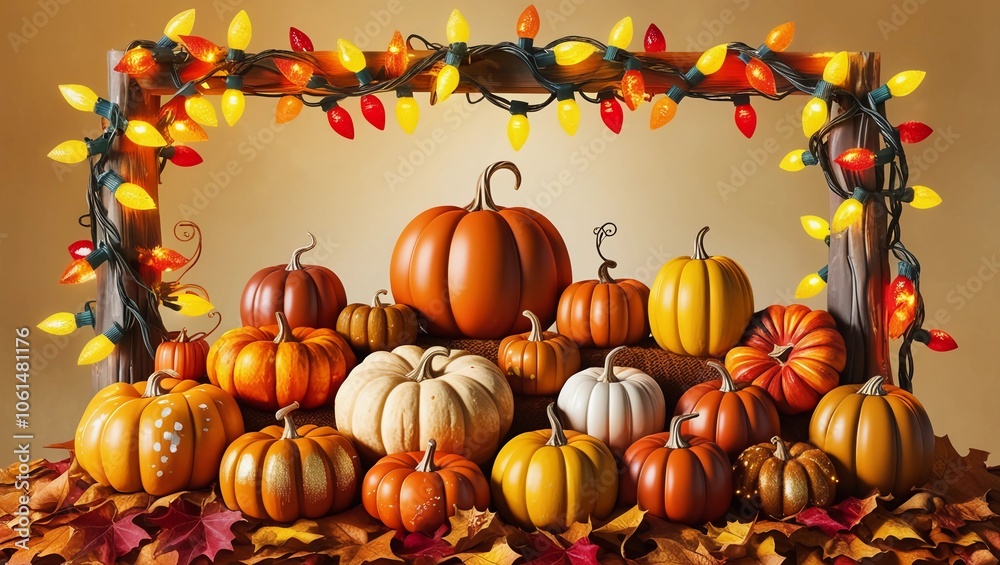 Vibrant autumn poster on a warm gold background Vibrant autumn poster on a warm gold background