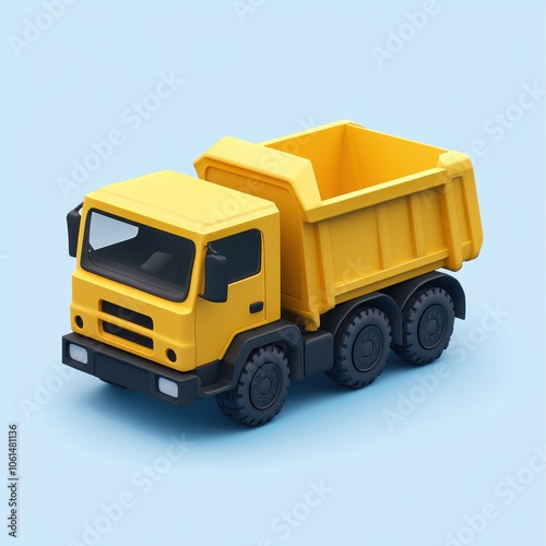 Bright Yellow Dump Truck on a Solid Blue Background