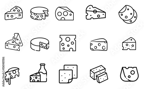 Cheese Doodle hand drawn line icon set. Different piece slice cheese for menu, design restaurant, cafe. Vector illustration