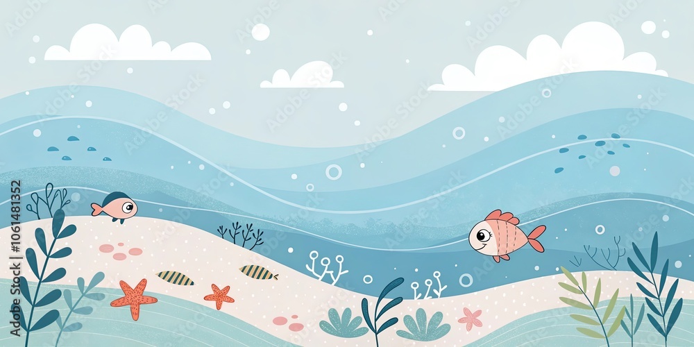minimalist cute cartoon water ocean background