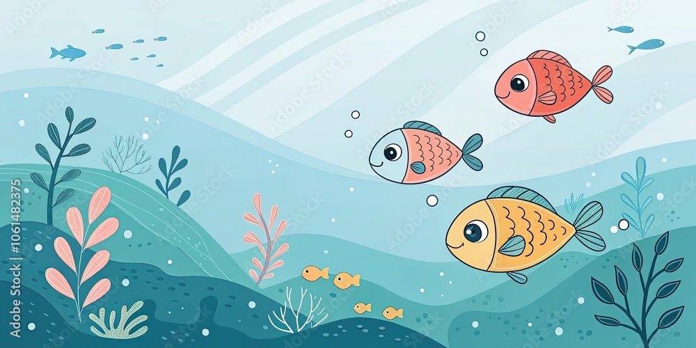 minimalist cute cartoon underwater fish background minimalist cute cartoon underwater fish background