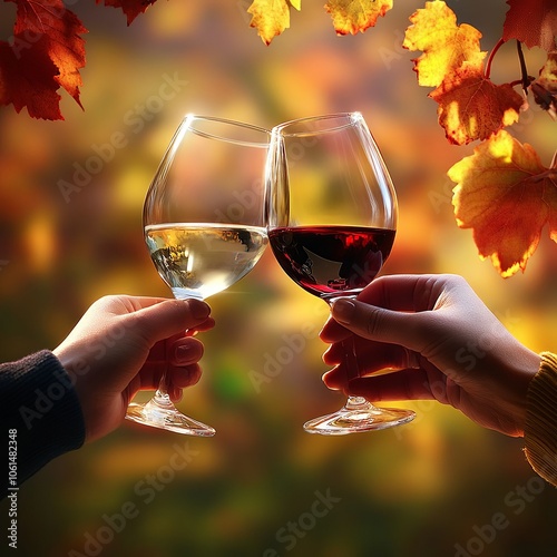 a shot with autumnal vineyard background