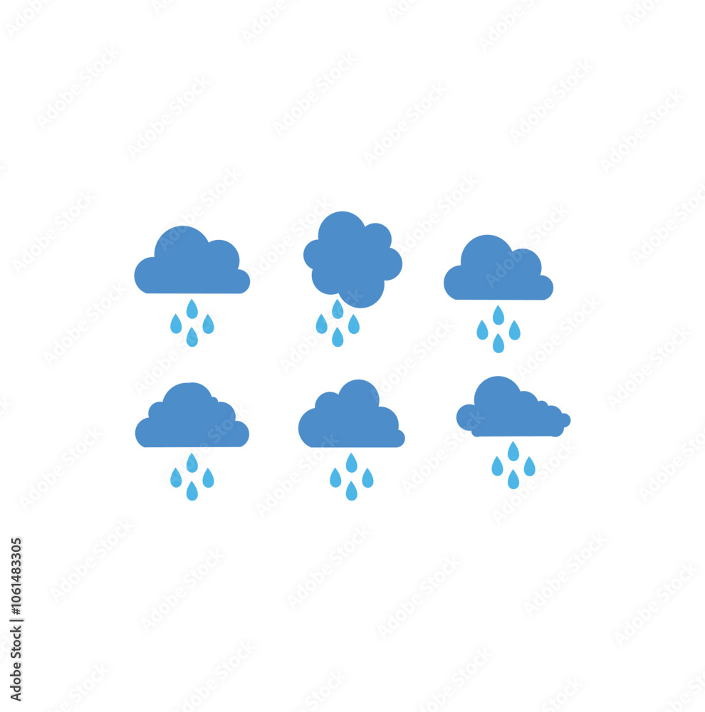 Abstract wet and rainy weather icon with water droplets falling from the cloud. Simple rain cloud logo Abstract wet and rainy weather icon with water droplets falling from the cloud. Simple rain cloud logo