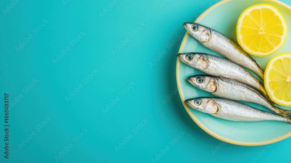 Fresh Fish on a Bright Clean Plate with Lemon Slices Fresh Fish on a Bright Clean Plate with Lemon Slices