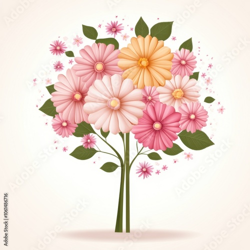 Wallpaper Mural A beautiful bouquet of colorful flowers featuring pink and orange blooms surrounded by delicate petals and green leaves. Torontodigital.ca