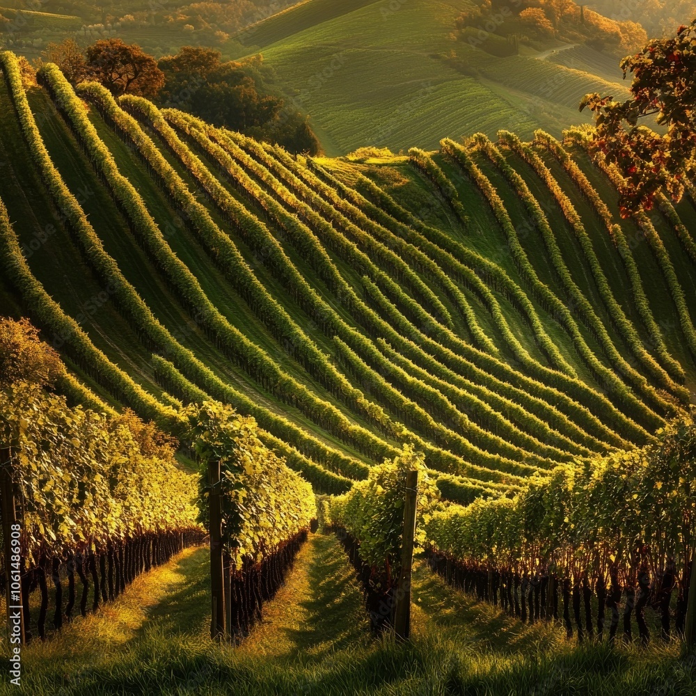 Fototapeta premium Tuscany's hillsides are a vineyard backdrop.