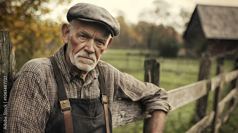 Elderly Man in Rustic Setting with Intense Gaze Elderly Man in Rustic Setting with Intense Gaze