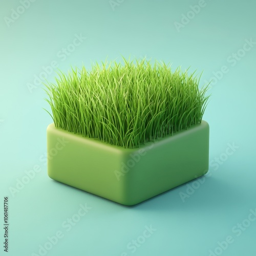 Lush Green Grass in a Minimalist Green Cube