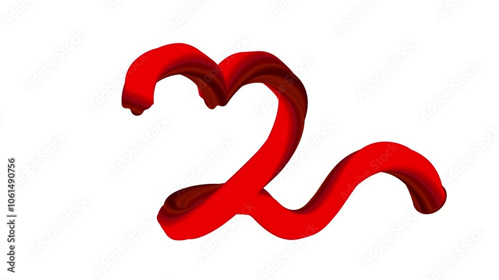 Two red hearts drawn with a volumetric red line on a white background, red heart, love Two red hearts drawn with a volumetric red line on a white background, red heart, love