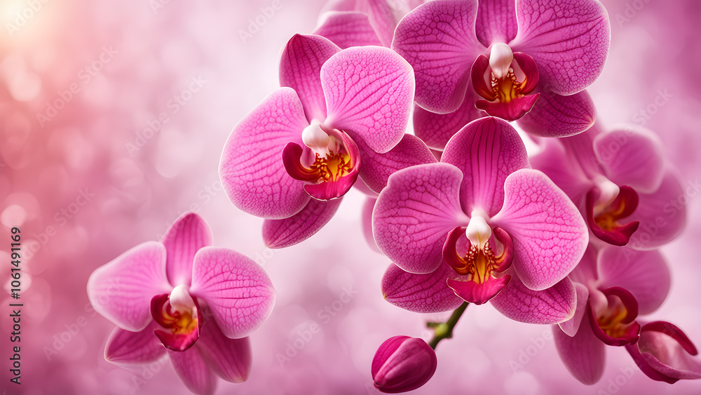 A bouquet of pink orchids with a pink background A bouquet of pink orchids with a pink background