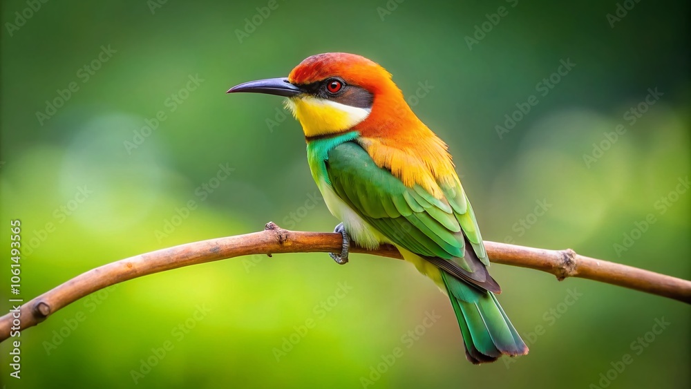 Fototapeta premium Stunning Chestnut-Headed Bee-Eater Perched Amidst Lush Greenery - Vibrant Colors and Nature's Beauty Captured in a Serene Setting