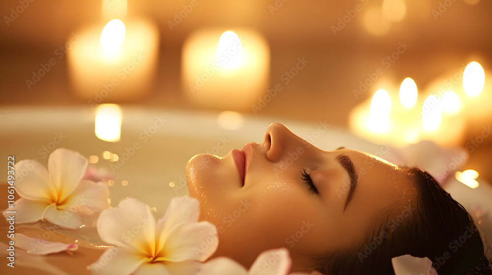 A person taking a relaxing bath with aromatherapy candles. A person taking a relaxing bath with aromatherapy candles.