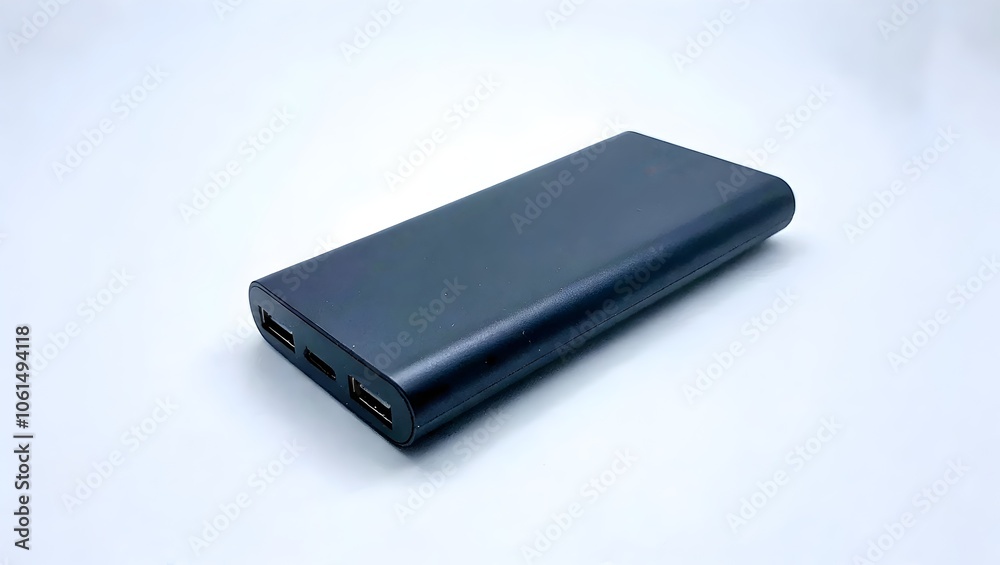 A black powerbank isolated on white surface