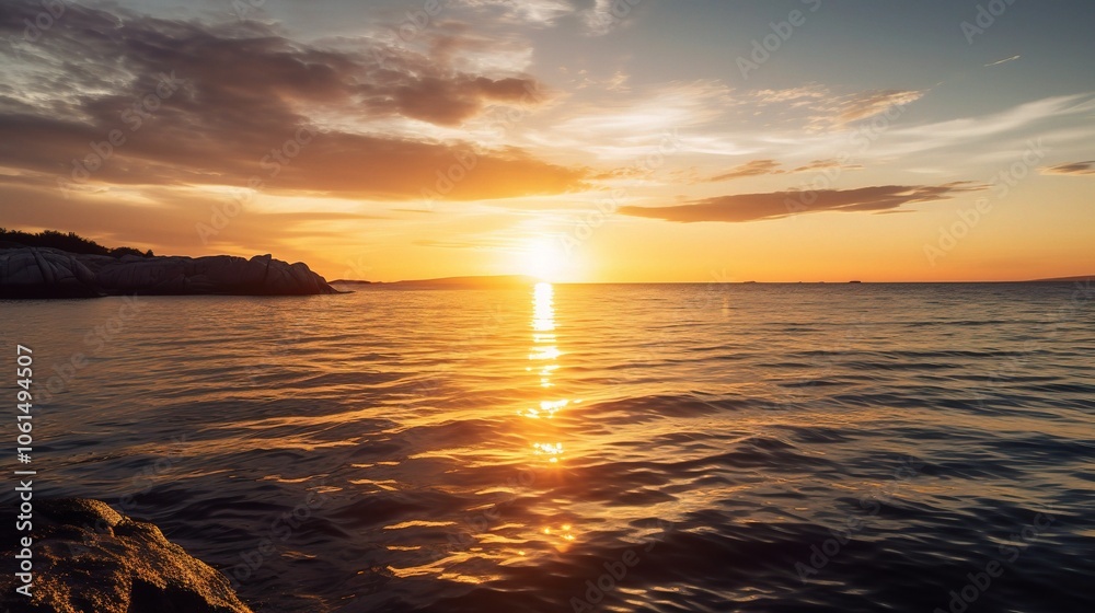 Obraz premium Vibrant Sunset Over Calm Sea