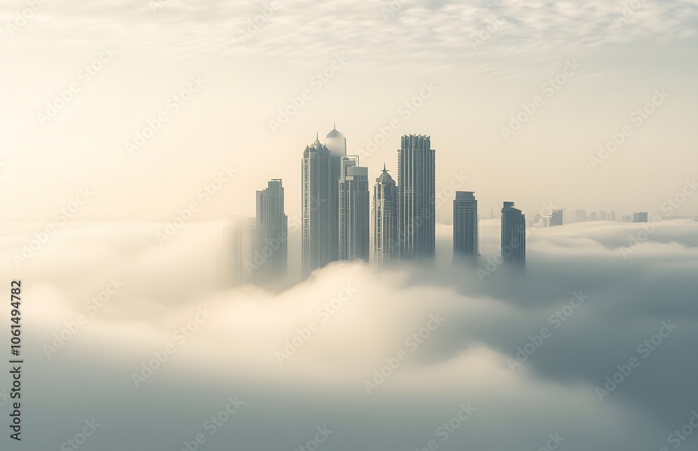 urban cityscape floating above the fog urban cityscape floating above the fog