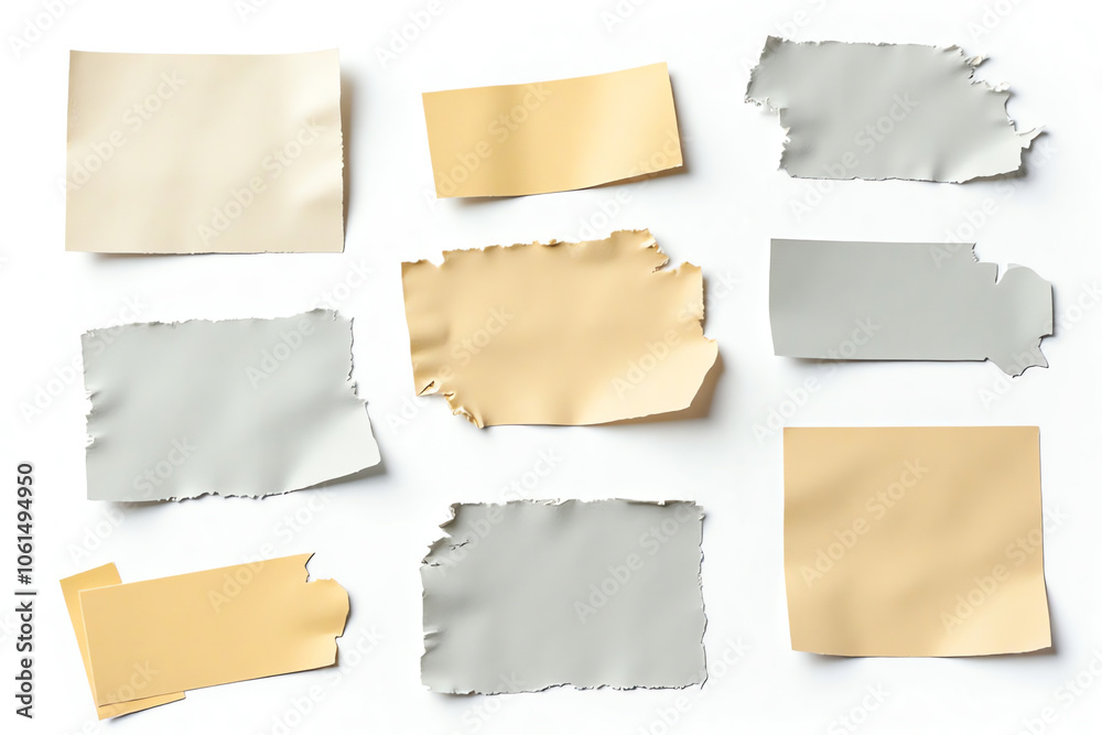 Set of torn paper and tape pieces in neutral colors Set of torn paper and tape pieces in neutral colors