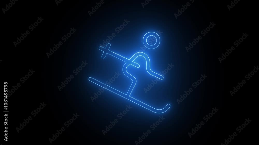 Glowing neon line runner sing. Running neon sign appear in center and disappear after some time. Glowing neon line runner sing. Running neon sign appear in center and disappear after some time.